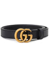 GG Marmont Double Buckle Thin Belt Black - GUCCI - BALAAN 2