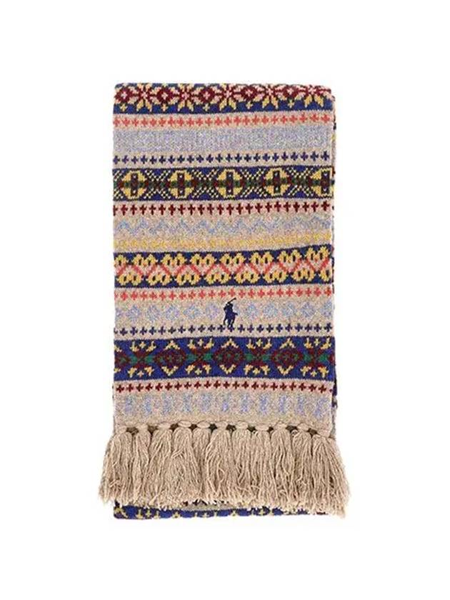 Pony Fair Isle Fringe Muffler Oatmeal - POLO RALPH LAUREN - BALAAN 1