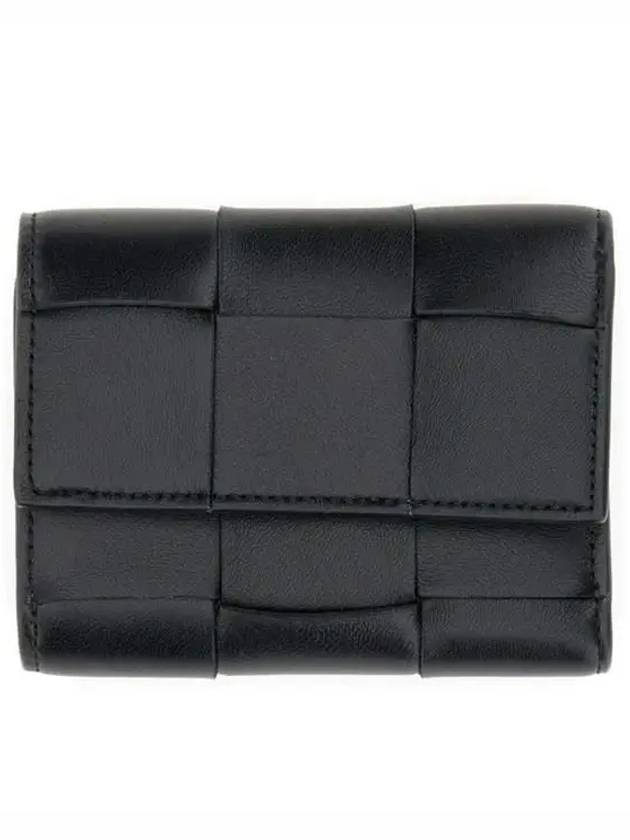 Cassette Tri-Fold Zipper Half Wallet Black - BOTTEGA VENETA - BALAAN 1