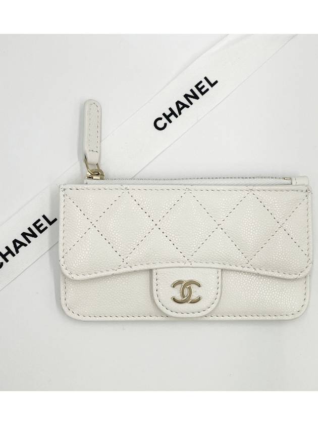 Classic zipper card holder business card wallet white caviar gold AP2570 - CHANEL - BALAAN 1