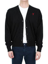 Red Heart Logo Merino Wool Cardigan Black - AMI - BALAAN 4