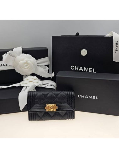 Boy Flap Card Holder Business Black Gold A80603 - CHANEL - BALAAN 1