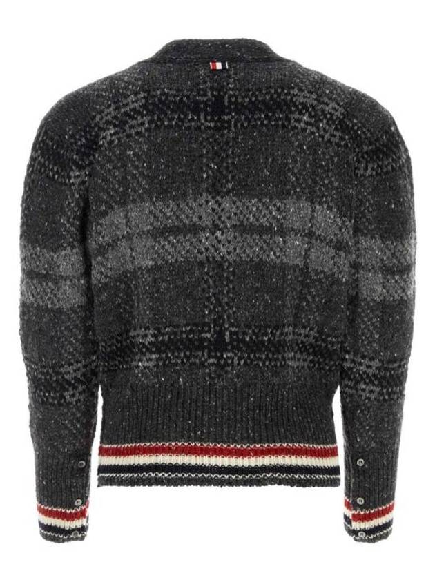 Donegal Tartan Stripe V-Neck Cardigan Grey - THOM BROWNE - BALAAN 3