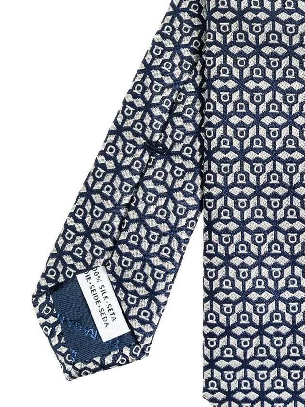 Silk Jacquard Tie Navy - SALVATORE FERRAGAMO - BALAAN 4