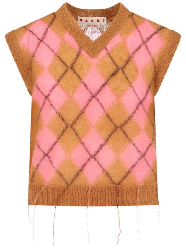 Argyle Floating Thread Mohair Vest Camellia - MARNI - BALAAN 2