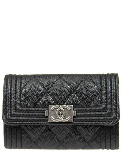 Boy  Flap Card Holder Grained Calfskin Ruthenium Black - CHANEL - BALAAN 2