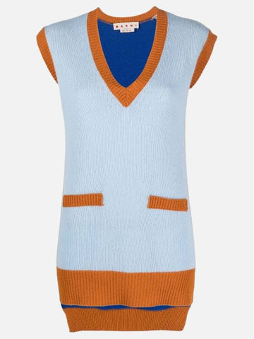 Color Block Cashmere Knit Vest Blue - MARNI - BALAAN 1