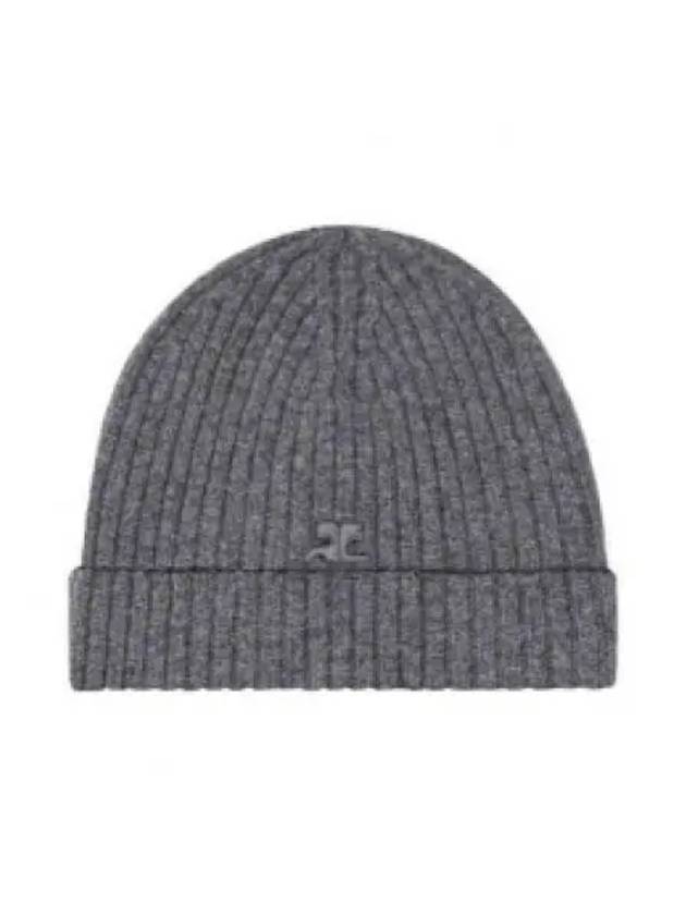 Logo Patch Ribbed Beanie Grey - COURREGES - BALAAN 2