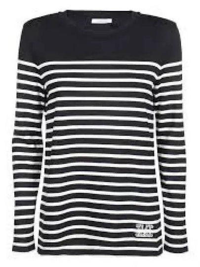 Women's M Logo Hem Striped Cotton Long Sleeve T-Shirt Black White - MAX MARA - BALAAN 2