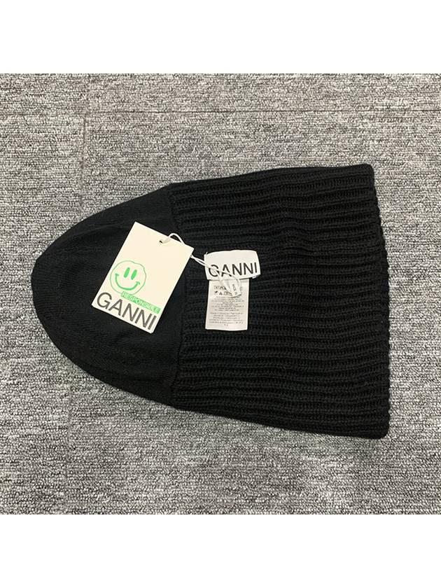 Logo Patch Knit Beanie Black - GANNI - BALAAN 7