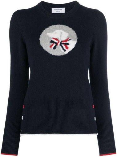 Hector Bow Virgin Wool Knit Top Navy - THOM BROWNE - BALAAN 1