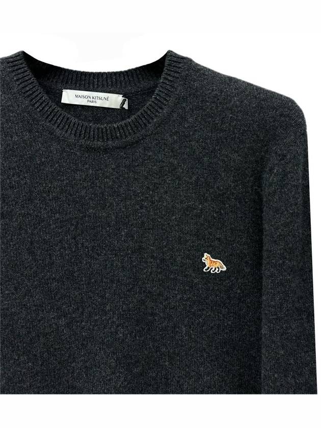 Baby Fox Patch Cosy Round Neck Pullover Wool Knit Top Dark Grey - MAISON KITSUNE - BALAAN 5