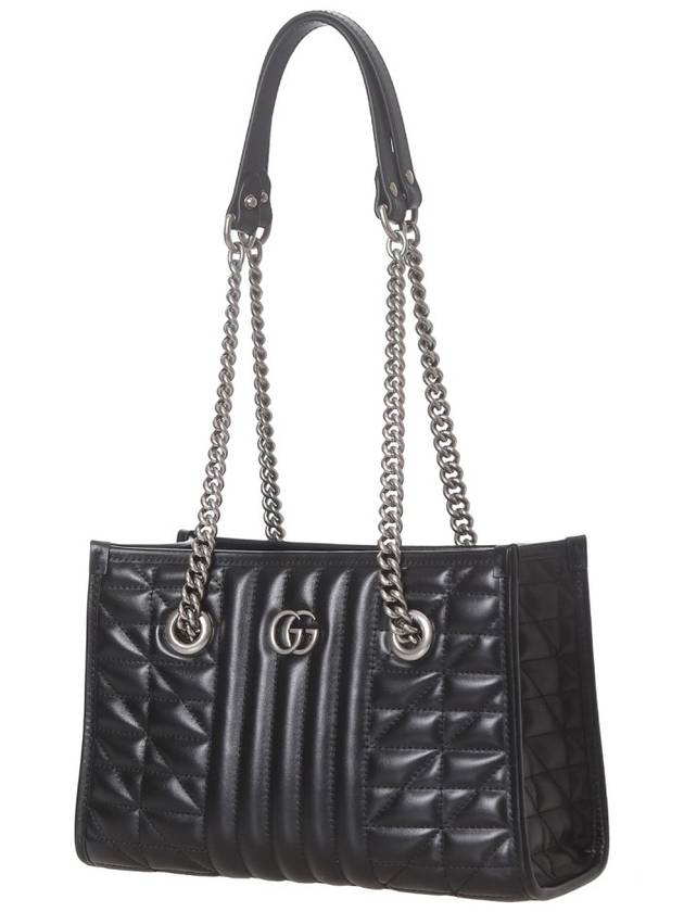 Silver engraved GG Marmont small leather tote bag black - GUCCI - BALAAN 3