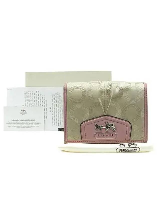 Signature jacquard pink leather trimmed wallet - COACH - BALAAN 1