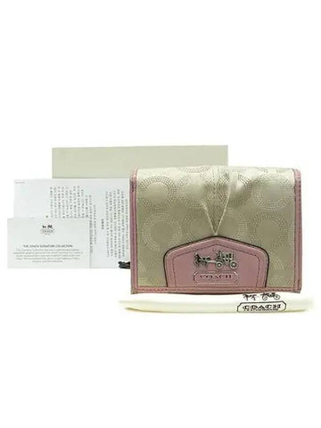 Signature jacquard pink leather trimmed wallet - COACH - BALAAN 1