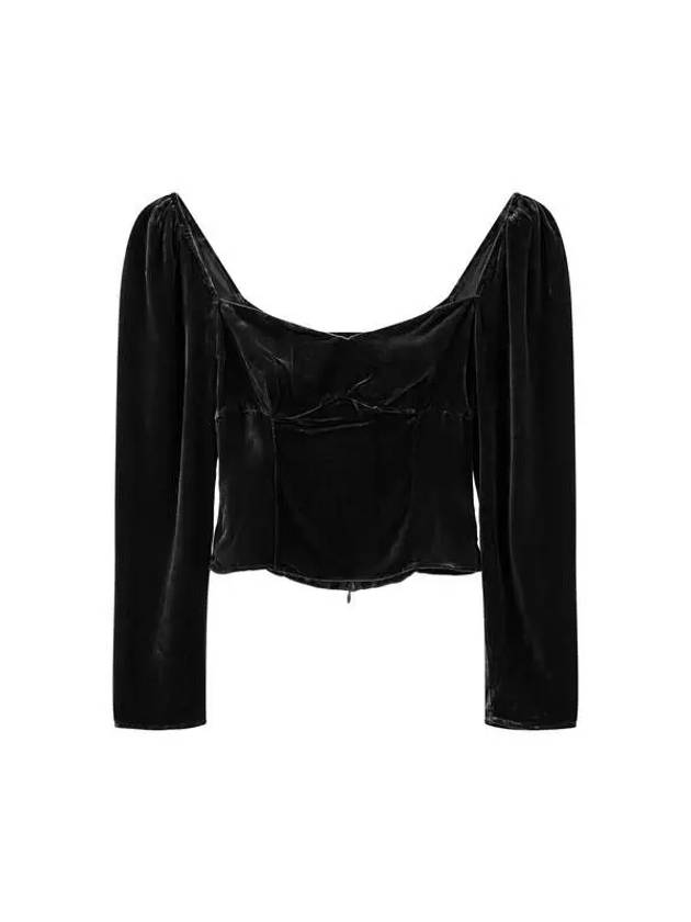 Heart Neck Cropped Velvet Top Black 270389 - REFORMATION - BALAAN 1