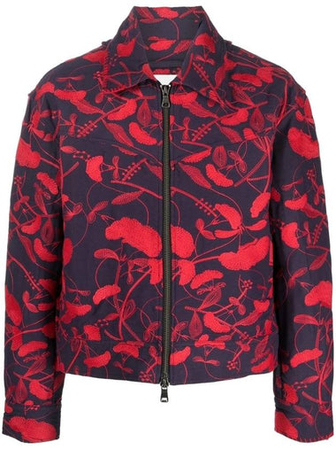 Flower Embroidery Zip-Up Jacket Red Navy - ANDERSSON BELL - BALAAN 1