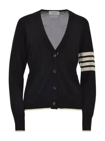 4 Bar Relaxed Fit Fine Merino Wool Cardigan Black - THOM BROWNE - BALAAN 2