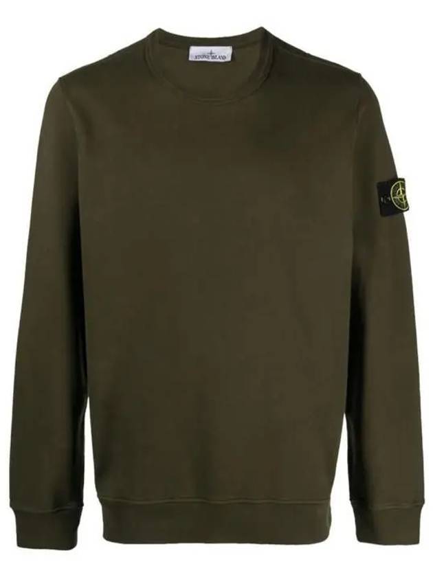 Brushed Cotton Fleece Garment Dyed Crewneck Sweatshirt Olive Green - STONE ISLAND - BALAAN 1