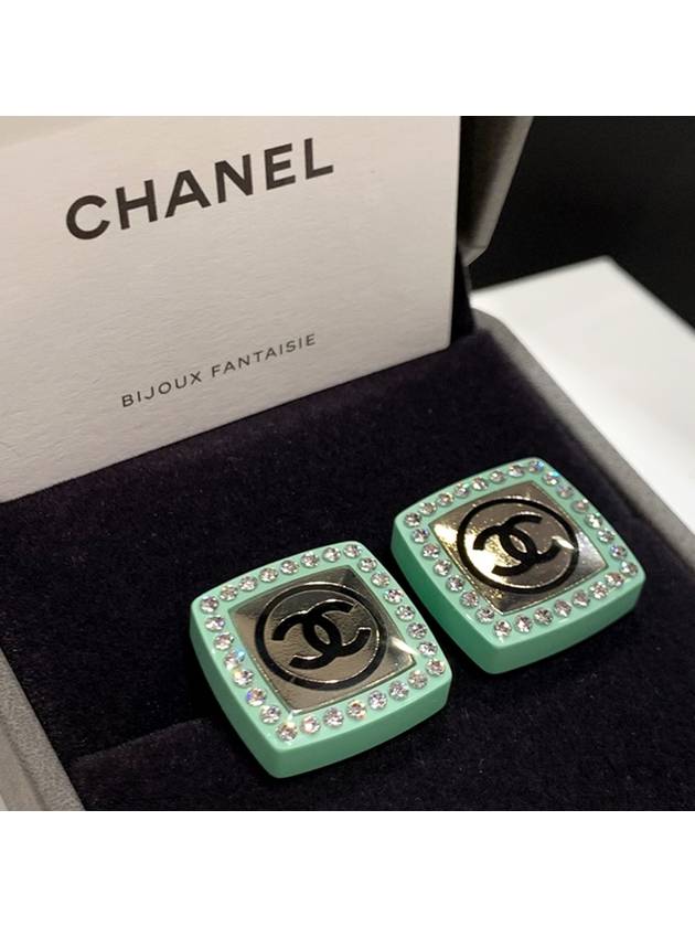 Champagne gold green square earrings crystal earrings - CHANEL - BALAAN 3