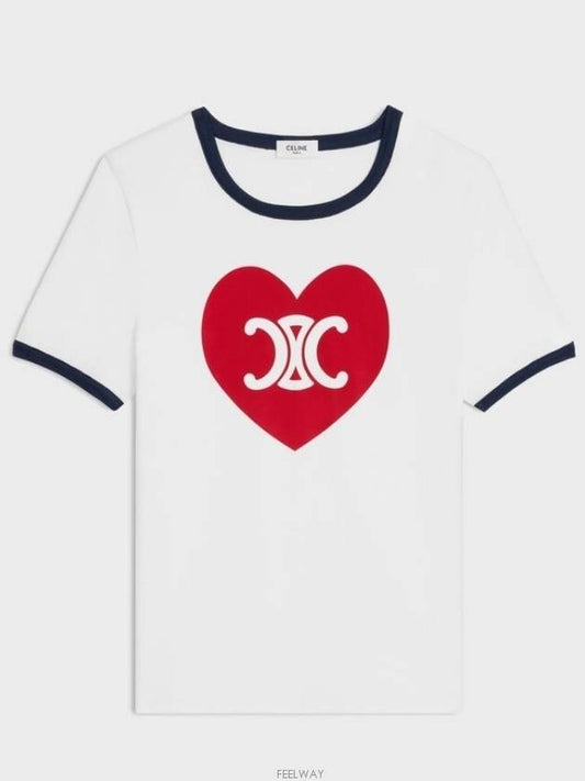 Heart Jersey Short Sleeve T-Shirt Off White - CELINE - BALAAN 2