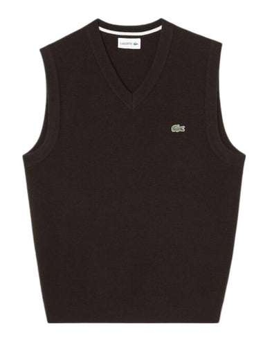 Men's V Neck Vest Dark Brown - LACOSTE - BALAAN 1