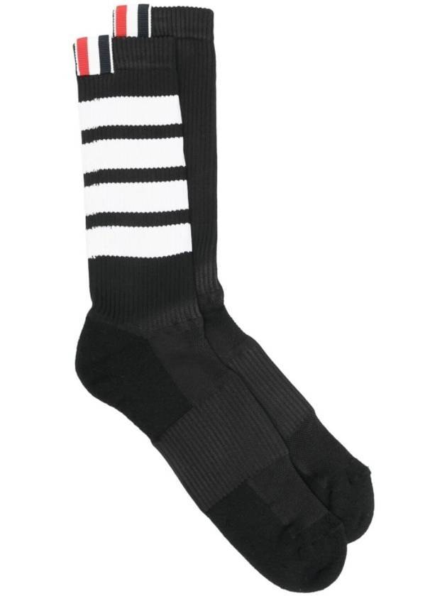 Men's 4 Bar Three Stripe Tab Mid Socks Black - THOM BROWNE - BALAAN 1