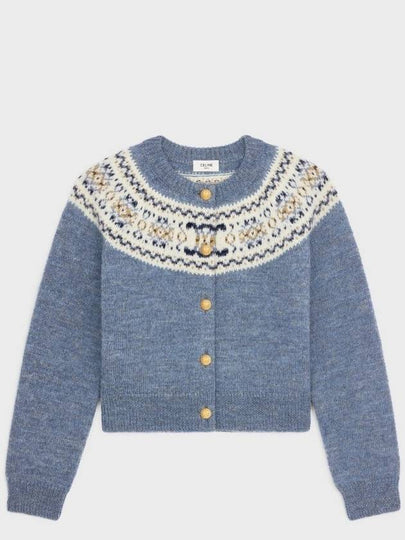 Triomphe Fair Isle Wool Cardigan Light Blue - CELINE - BALAAN 2