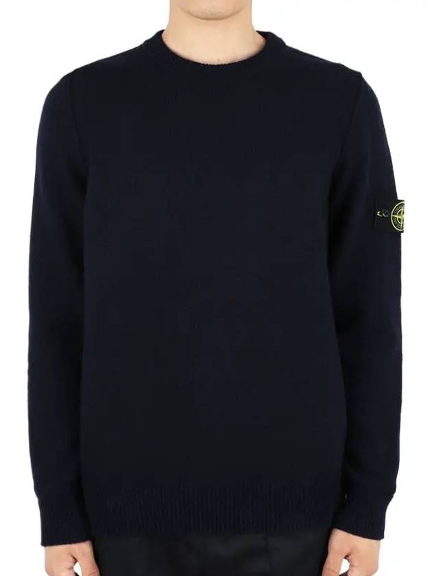 Logo Patch Crew Neck Wool Knit Top Navy - STONE ISLAND - BALAAN 3