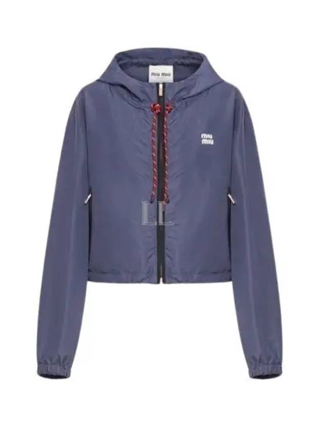 Technical Fabric Logo Hooded Jacket Blue - MIU MIU - BALAAN 2