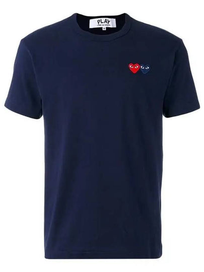 Double Heart Wappen Short Sleeve T-Shirt Navy - COMME DES GARCONS - BALAAN 2