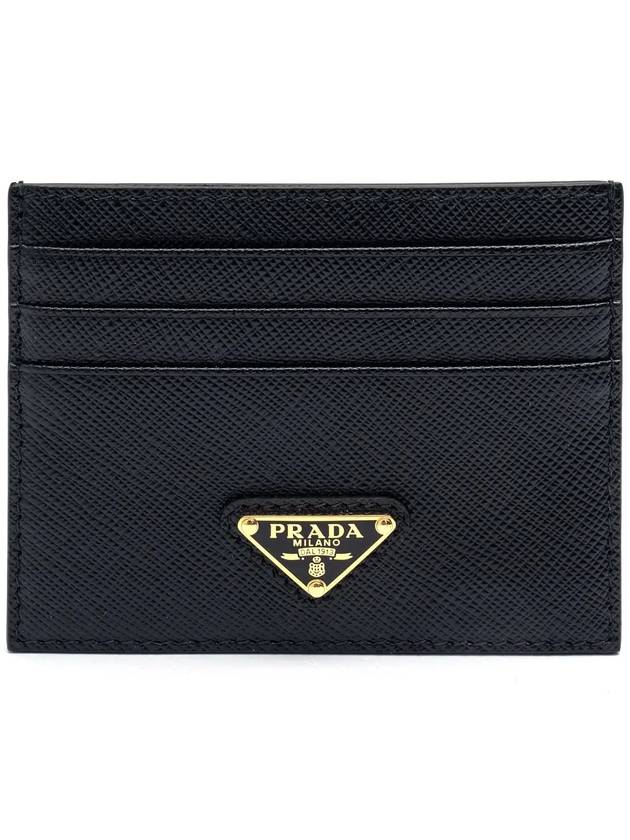 Saffiano Leather Triangle Logo Card Wallet Black Gold - PRADA - BALAAN 3