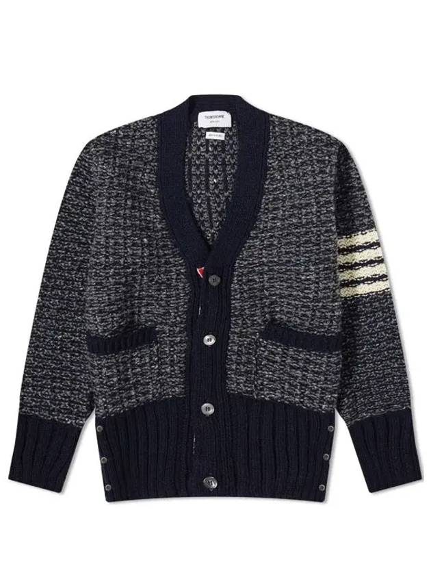 Mohair Tweed 4-Bar Classic V-neck Cardigan Navy - THOM BROWNE - BALAAN 3