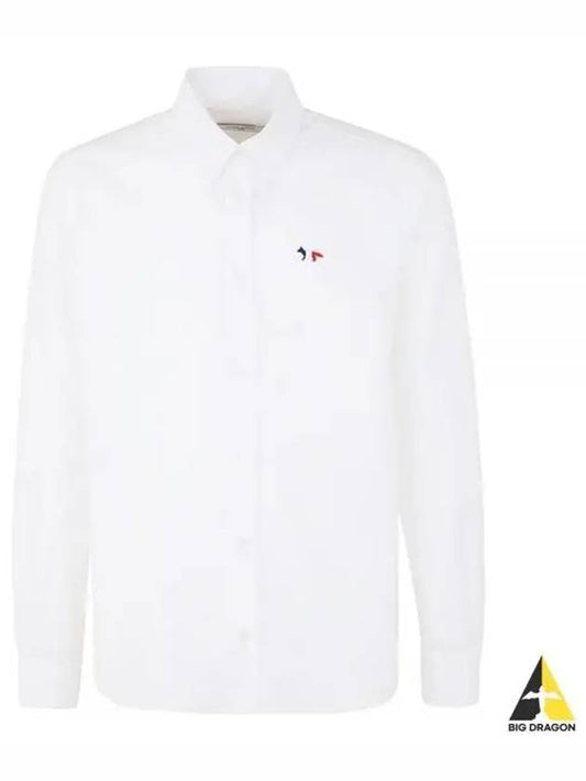 Men's Tricolor Fox Patch Cotton Long Sleeve Shirt White - MAISON KITSUNE - BALAAN 2