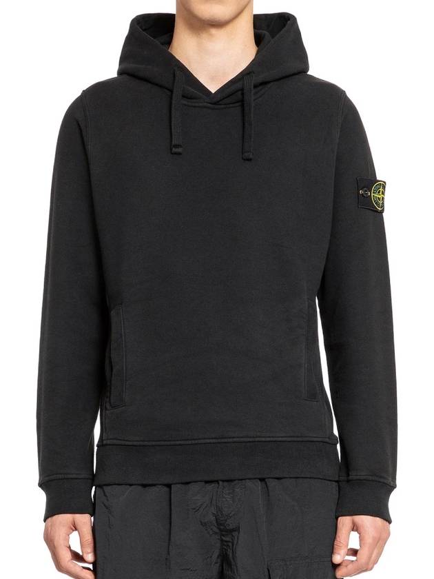 Wappen Patch Brushed Cotton Fleece Hoodie Black - STONE ISLAND - BALAAN 5