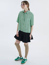 Small flower short sleeve stand collar shirt green 0116 - VOYONN - BALAAN 8