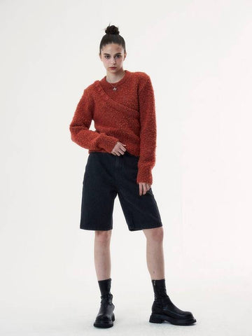 Asymmetric layered neck crop sweater orange brown - MSKN2ND - BALAAN 1