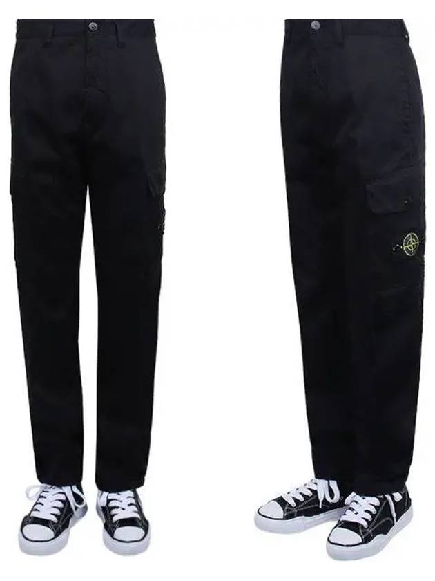 Regular Fit Cargo Cotton Straight Pants Black - STONE ISLAND - BALAAN 2