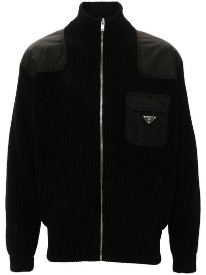 Wool cashmere zip up cardigan black - PRADA - BALAAN 2