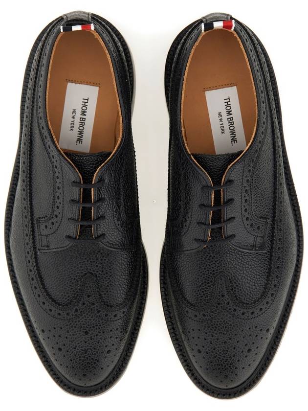 Men's Three Stripes Tab Pebble Grain Long Wing Sole Brogue Black - THOM BROWNE - BALAAN 7