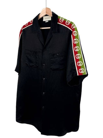 48 Gucci Men s Oversized Side Logo Acetate Short Sleeve Shirt - GUCCI - BALAAN 1