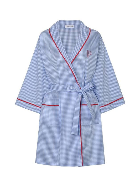 GINGHAM GOLF ROBE W POUCH Blue - PLAYBOO - BALAAN 1