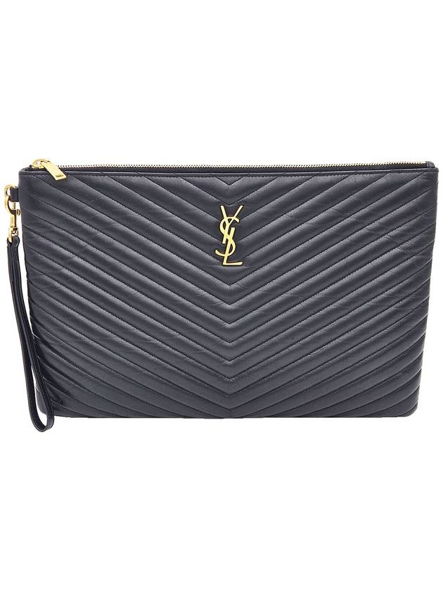 Saint Laurent 440222 Black Matelasse Monogram Document Holder Strap Clutch - SAINT LAURENT - BALAAN 1