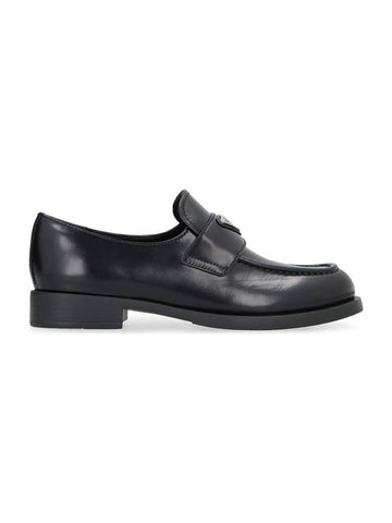 Triangle Logo Brush Leather Loafers Black - PRADA - BALAAN 1