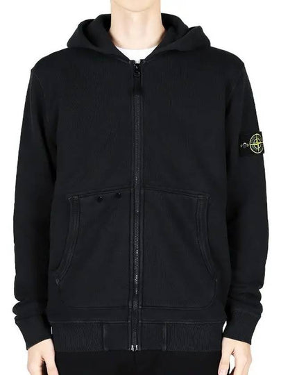 Logo Patch Zip-Up Hoodie Black - STONE ISLAND - BALAAN 2