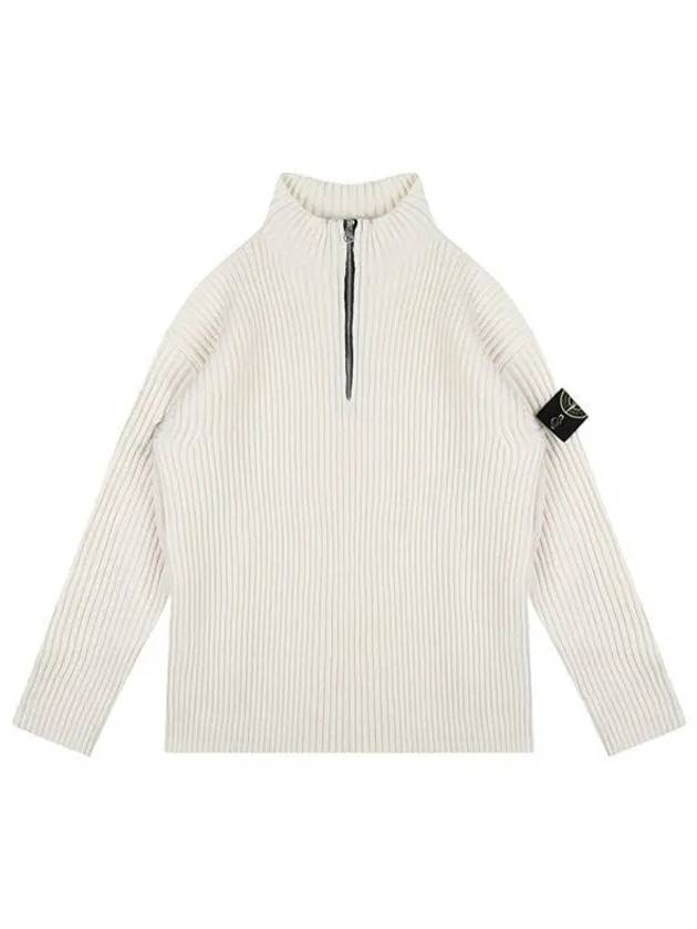 Loose Fit Virgin Wool Half-Zip Knit Top White - STONE ISLAND - BALAAN 2