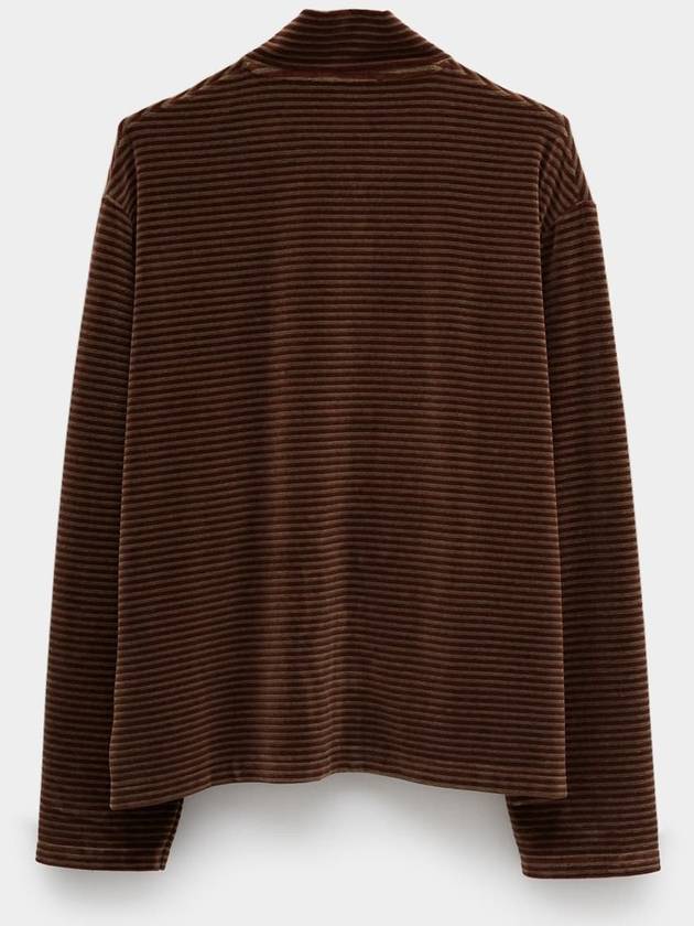 Shrunken Full Zip Polo Scoobie Stripe Velour Cardigan Brown - OUR LEGACY - BALAAN 3