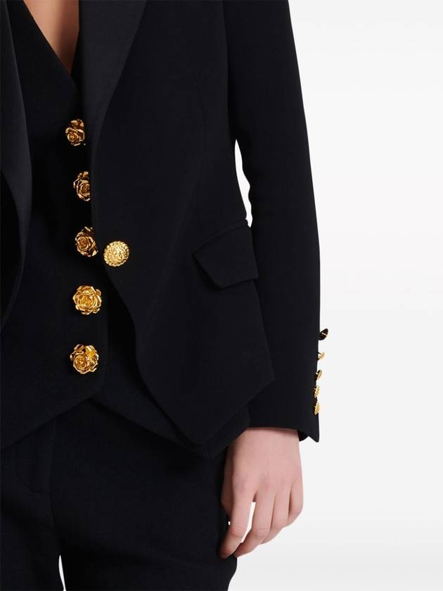 Button Crepe Blazer Jacket Black - BALMAIN - BALAAN 7