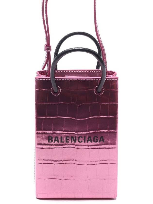 Crocodile Embossed Phone Holder Mini Cross Bag Pink - BALENCIAGA - BALAAN 3