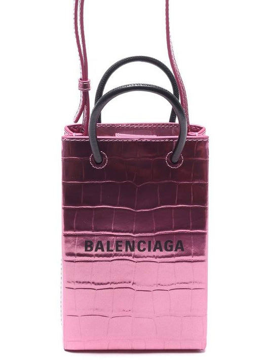 Crocodile Embossed Phone Holder Mini Cross Bag Pink - BALENCIAGA - BALAAN 2